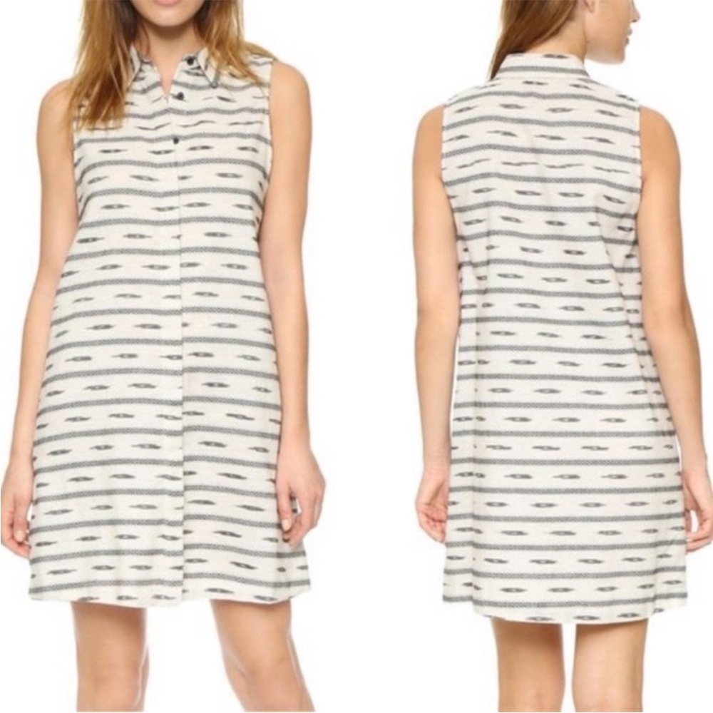Alice + Olivia Isabelle Shirt Dress Southwestern Mini Cream Black Size Small